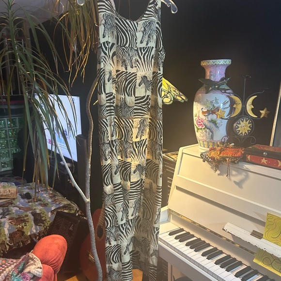 Vintage 90s Animal Zebra Print Maxi Dress Size 8 - Picture 8 of 16